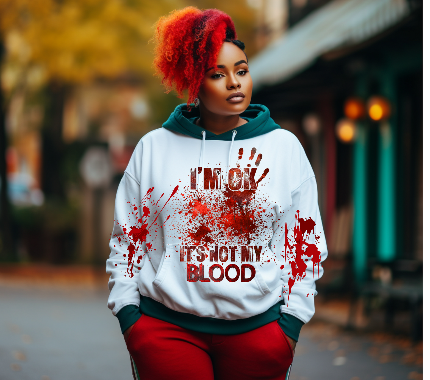 I’m ok hoodie with splotches